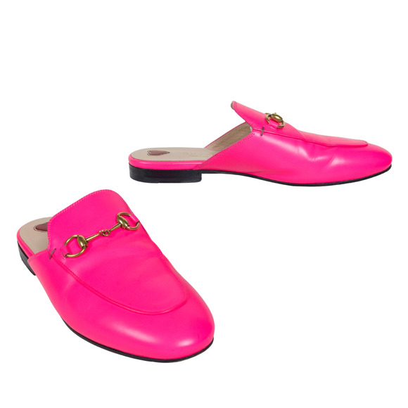Gucci Shoes - GUCCI Neon Pink Princetown Leather Slipper Mule Flat Horsebit Women's EU 37